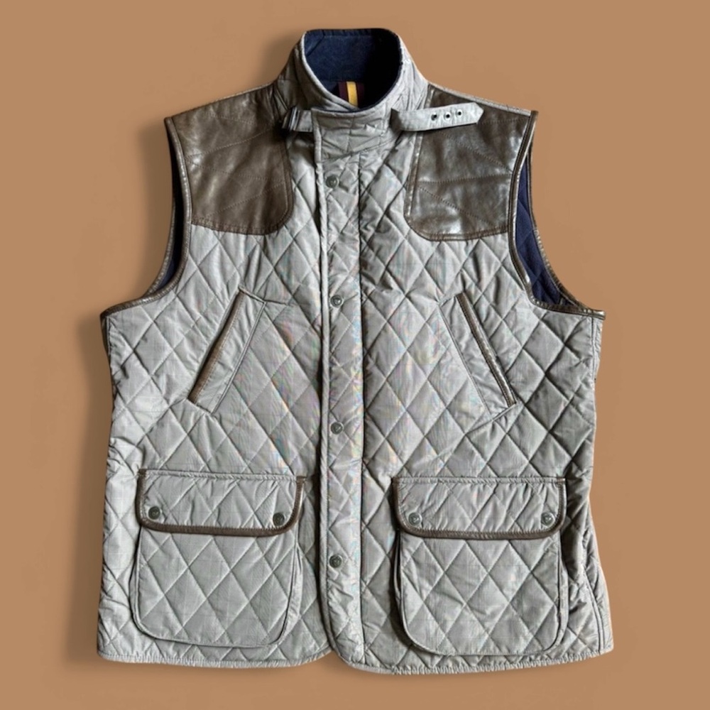 Men's Cremieux Quilted Gray Vest with Leather Style  Accents